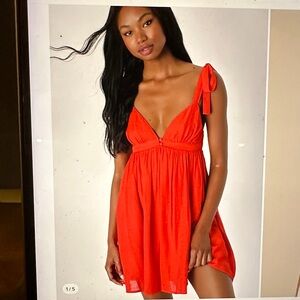 Lulus Delightfully Dainty Red Linen Tie-Strap Babydoll Mini Dress